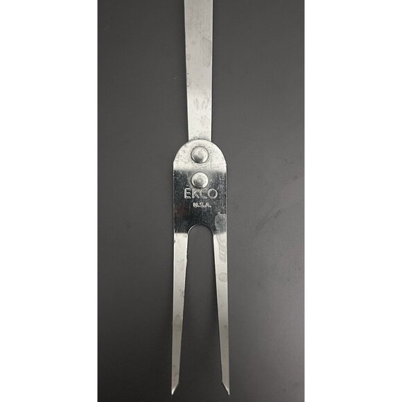 Vintage EKCO CHROMIUM PLATED 2-Prong Meat Carving Fork Black Handle, USA 12” - Picture 2 of 3